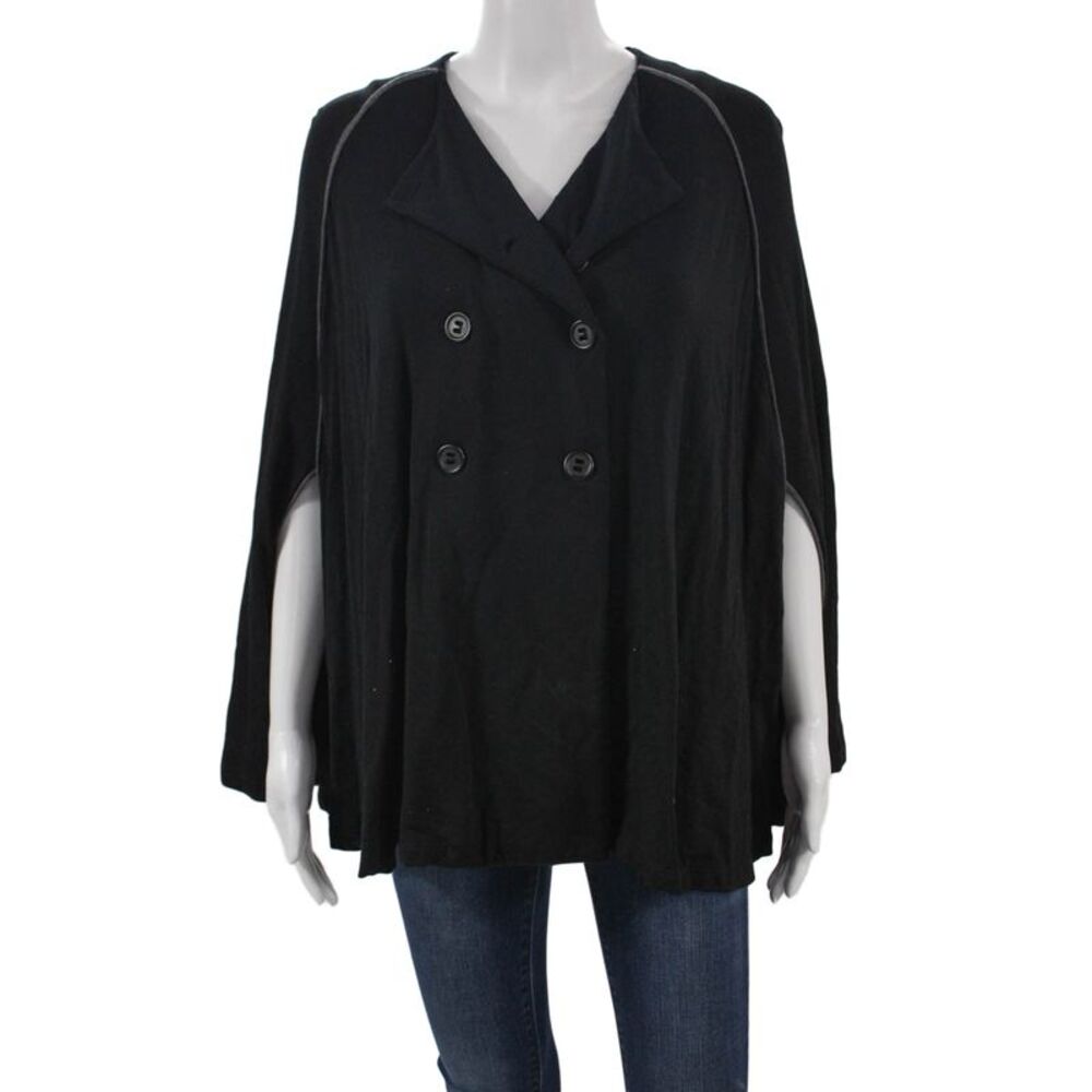 Capote Womens Black Bamboo Rayon VNeck Sleeveless Button Cape Solid Fall Size S